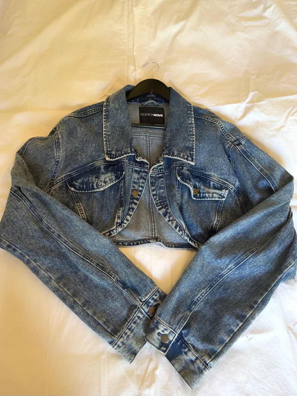Fashion Nova Blue Cropped Denim Jacket